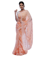 Load image into Gallery viewer, Seva Chikan Hand Embroidered Peach Georgette Lucknowi Saree-SCL0383