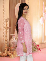 Load image into Gallery viewer, Seva Chikan Hand Embroidered Dark Pink Georgette Lucknowi Chikan Short Kurti SCL0339
