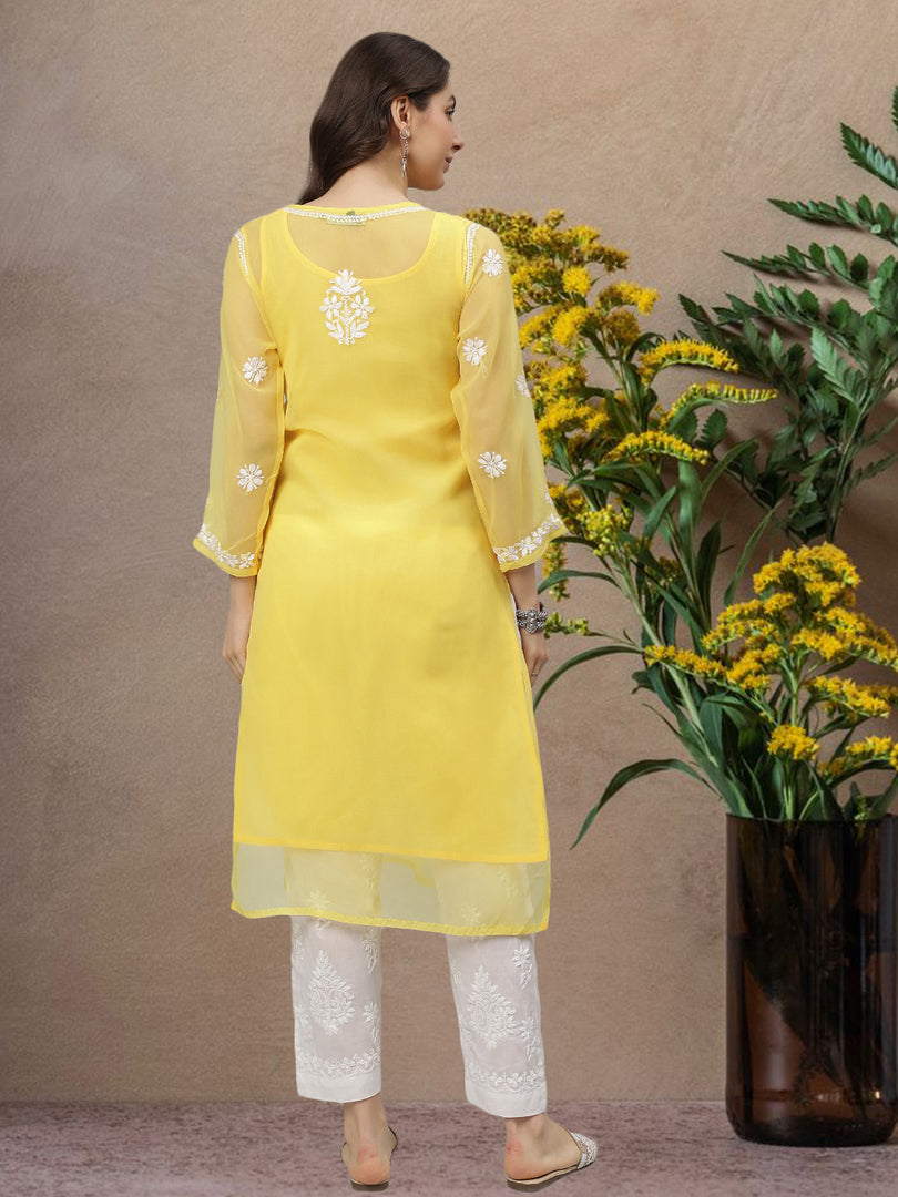 Seva Chikan Hand Embroidered Georgette Lucknowi Chikankari Kurta With Slip