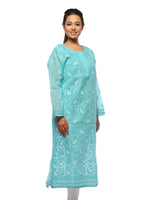 Load image into Gallery viewer, Seva Chikan Hand Embroidered Sea Green Cotton Lucknowi Chikan Kurta-SCL0646
