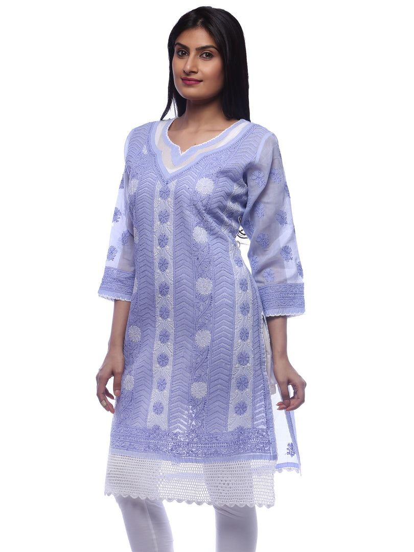 Seva Chikan Hand Embroidered Mauve Cotton Lucknowi Chikan Kurti-SCL0220