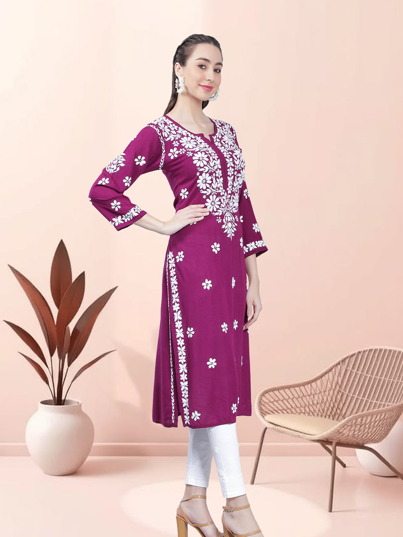 Seva Chikan Hand Embroidered Rayon Lucknowi Chikankari Kurta