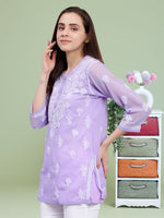 Load image into Gallery viewer, Seva Chikan Hand Embroidered Georgette Lucknowi Chikankari Top With Slip