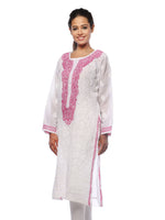 Load image into Gallery viewer, Seva Chikan Hand Embroidered White Cotton Lucknowi Chikan Kurta-SCL0678
