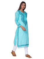 Load image into Gallery viewer, Seva Chikan Hand Embroidered Sea Green Cotton Lucknowi Chikan Kurta-SCL0909