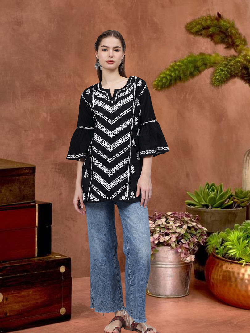 Seva Chikan Hand Embroidered Cotton Lucknowi Chikan Top