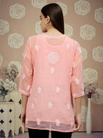 Load image into Gallery viewer, Seva Chikan Hand Embroidered Georgette Lucknowi Chikankari Top With Slip