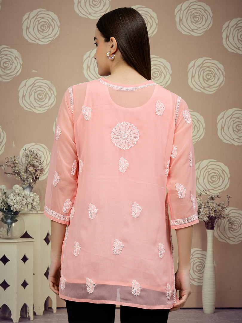 Seva Chikan Hand Embroidered Georgette Lucknowi Chikankari Top With Slip