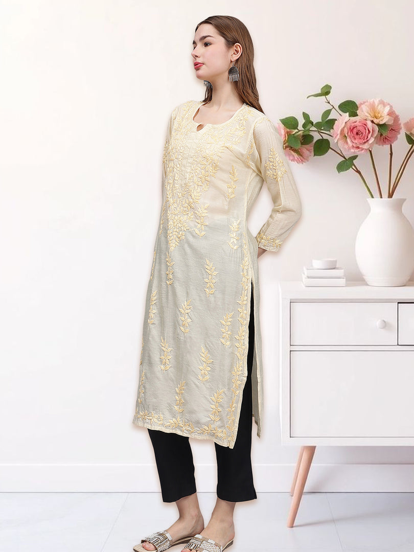 Seva Chikan Hand Embroidered Chanderi Lucknowi Chikankari Kurta