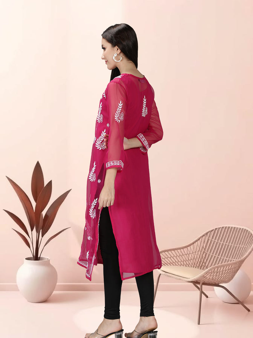 Seva Chikan Hand Embroidered Georgette Lucknowi Chikankari Kurta With Slip