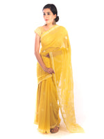Load image into Gallery viewer, Seva Chikan Hand Embroidered Yellow Georgette Lucknowi Saree-SCL1173

