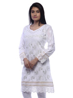 Load image into Gallery viewer, Seva Chikan Hand Embroidered White Cotton Lucknowi Chikan Kurti-SCL0226
