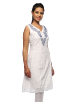 Load image into Gallery viewer, Seva Chikan Hand Embroidered White Cotton Lucknowi Chikan A-line Kurta-SCL0630