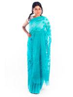 Load image into Gallery viewer, Seva Chikan Hand Embroidered Sea Green Georgette Lucknowi Saree-SCL1179