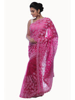 Load image into Gallery viewer, Seva Chikan Hand Embroidered Magenta Georgette Lucknowi Saree-SCL0413