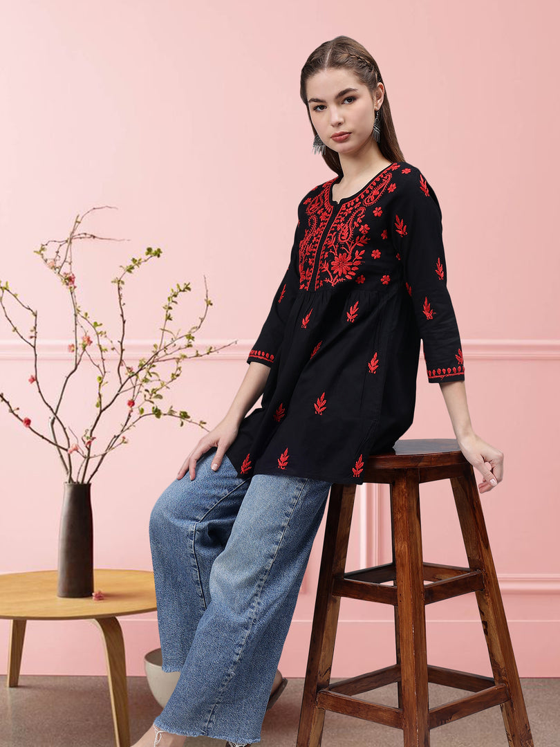 Seva Chikan Hand Embroidered Cotton Lucknowi Chikan Top