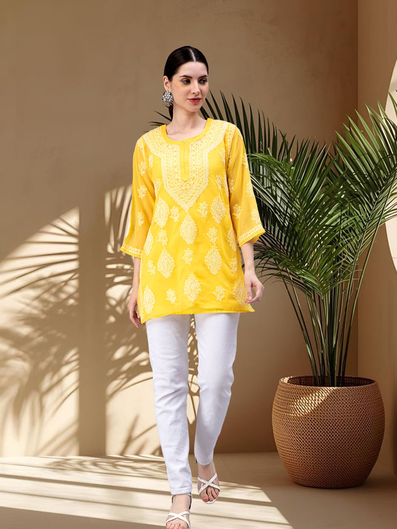 Seva Chikan Hand Embroidered Georgette Lucknowi Chikankari Top With Slip