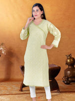 Load image into Gallery viewer, Seva Chikan Hand Embroidered Light Green Cotton Lucknowi Chikan Kurti SCL1222
