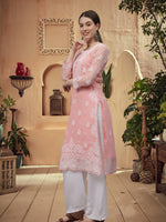 Load image into Gallery viewer, Seva Chikan Hand Embroidered Georgette Lucknowi Chikankari Kurta With Inner