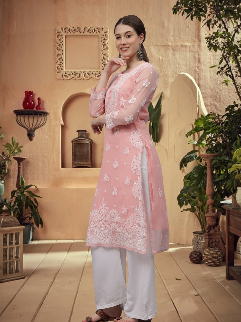 Seva Chikan Hand Embroidered Georgette Lucknowi Chikankari Kurta With Inner