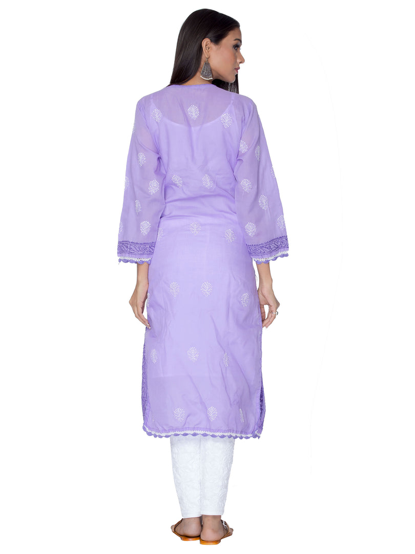Seva Chikan Hand Embroidered Purple Cotton Lucknowi Chikan Kurta-SCL0911