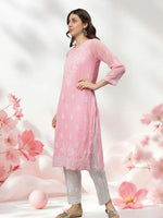 Load image into Gallery viewer, Seva Chikan Hand Embroidered Georgette Lucknowi Chikankari Kurta With Slip