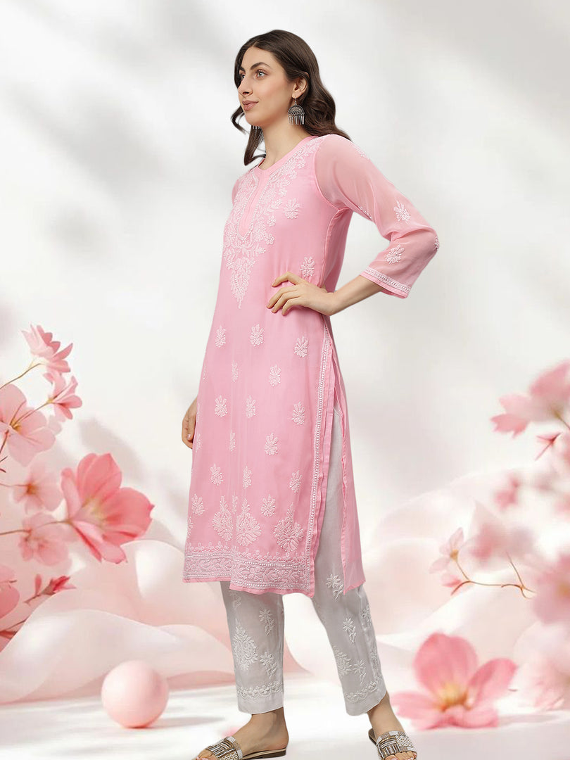 Seva Chikan Hand Embroidered Georgette Lucknowi Chikankari Kurta With Slip