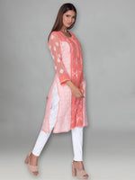 Load image into Gallery viewer, Seva Chikan Hand Embroidered Peach Faux Georgette Lucknowi Chikankari Kurta-SCL0963