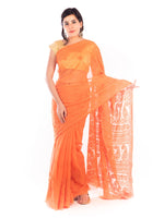 Load image into Gallery viewer, Seva Chikan Hand Embroidered Orange Georgette Lucknowi Saree-SCL1186
