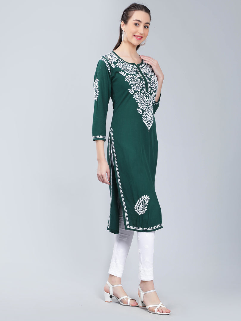 Seva Chikan Hand Embroidered Rayon Lucknowi Chikankari Kurta