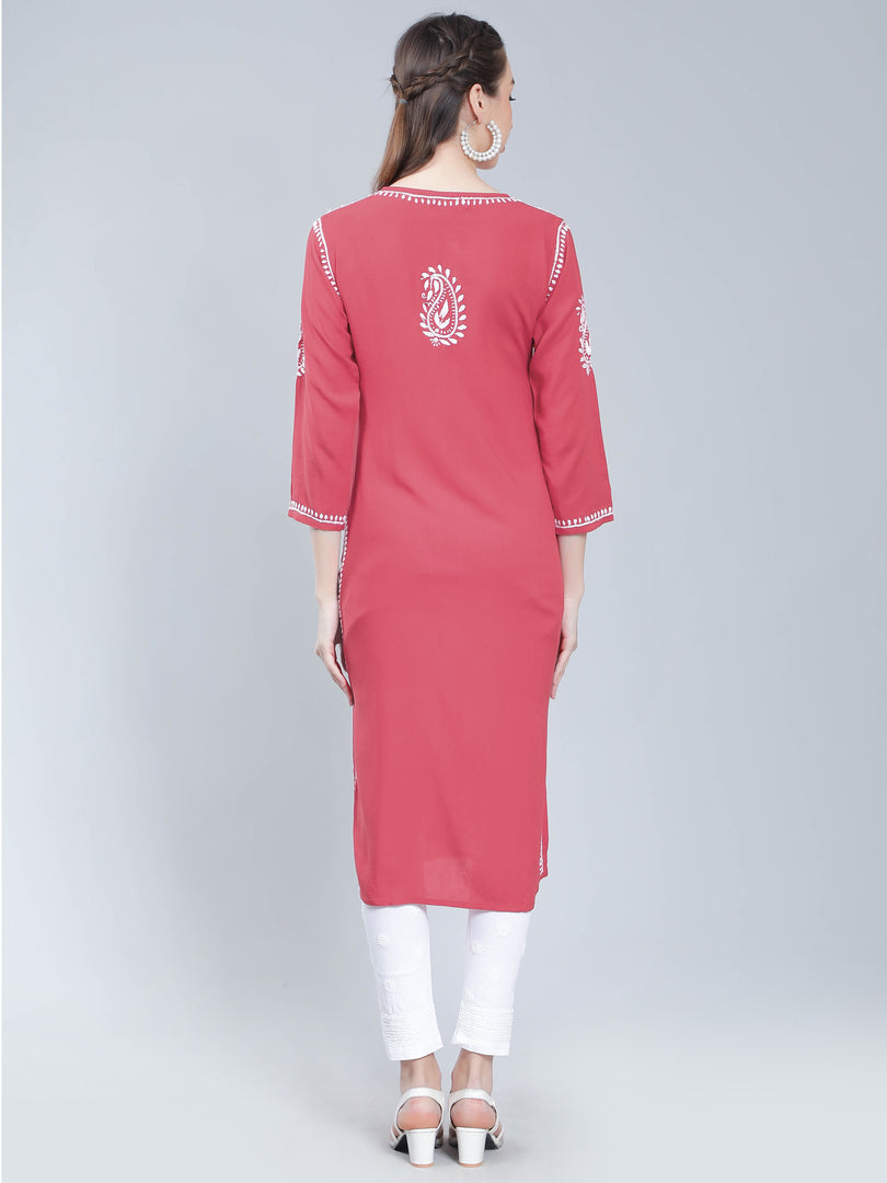 Seva Chikan Hand Embroidered Rayon Lucknowi Chikankari Kurta