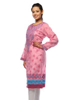 Load image into Gallery viewer, Seva Chikan Hand Embroidered Pink Cotton Lucknowi Chikan Kurti-SCL0609