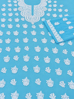 Load image into Gallery viewer, Seva Chikan Hand Embroidered Blue Georgette Lucknowi Chikankari Unstitched Suit Piece-SEV15047