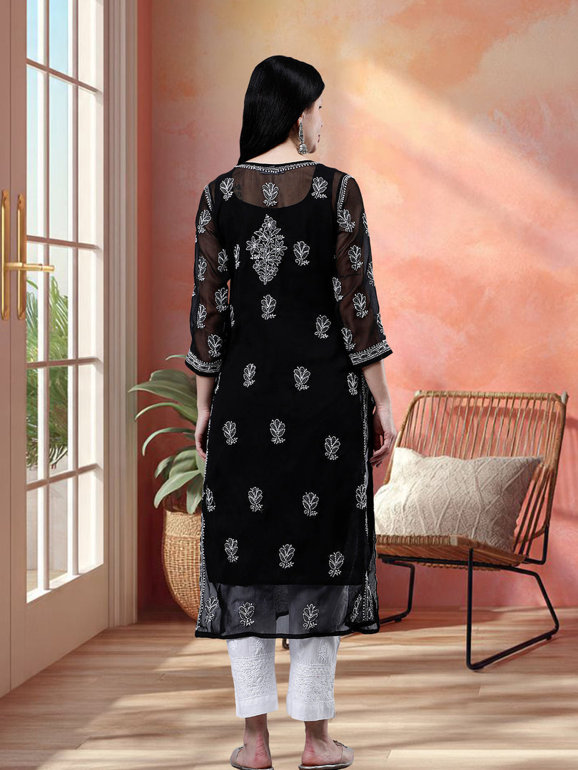 Seva Chikan Hand Embroidered Georgette Lucknowi Chikankari Kurta With Inner
