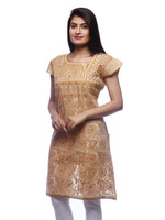 Load image into Gallery viewer, Seva Chikan Hand Embroidered Beige Cotton Lucknowi Chikan Kurti-SCL0210
