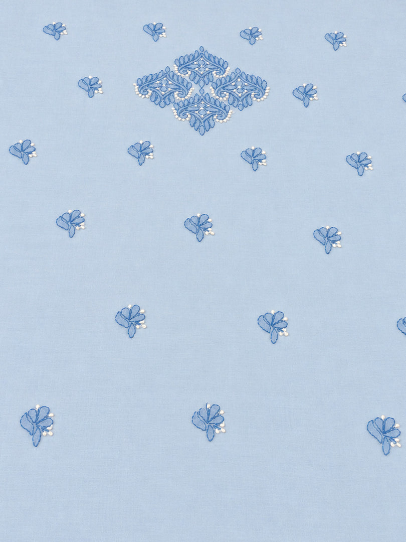 Seva Chikan Hand Embroidere Blue Terivoil Cotton Lucknowi Chikankari Unstitched Suit Piece-SEV15022