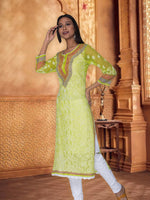 Load image into Gallery viewer, Seva Chikan Hand Embroidered Light Green Georgette Lucknowi Chikan Kurti SCL1045
