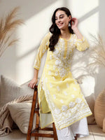 Load image into Gallery viewer, Seva Chikan Hand Embroidered Georgette Chikankari Kurta With Matching Slip