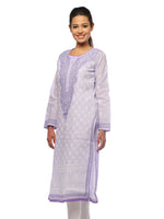 Load image into Gallery viewer, Seva Chikan Hand Embroidered Purple Cotton Lucknowi Chikan Kurti-SCL0625
