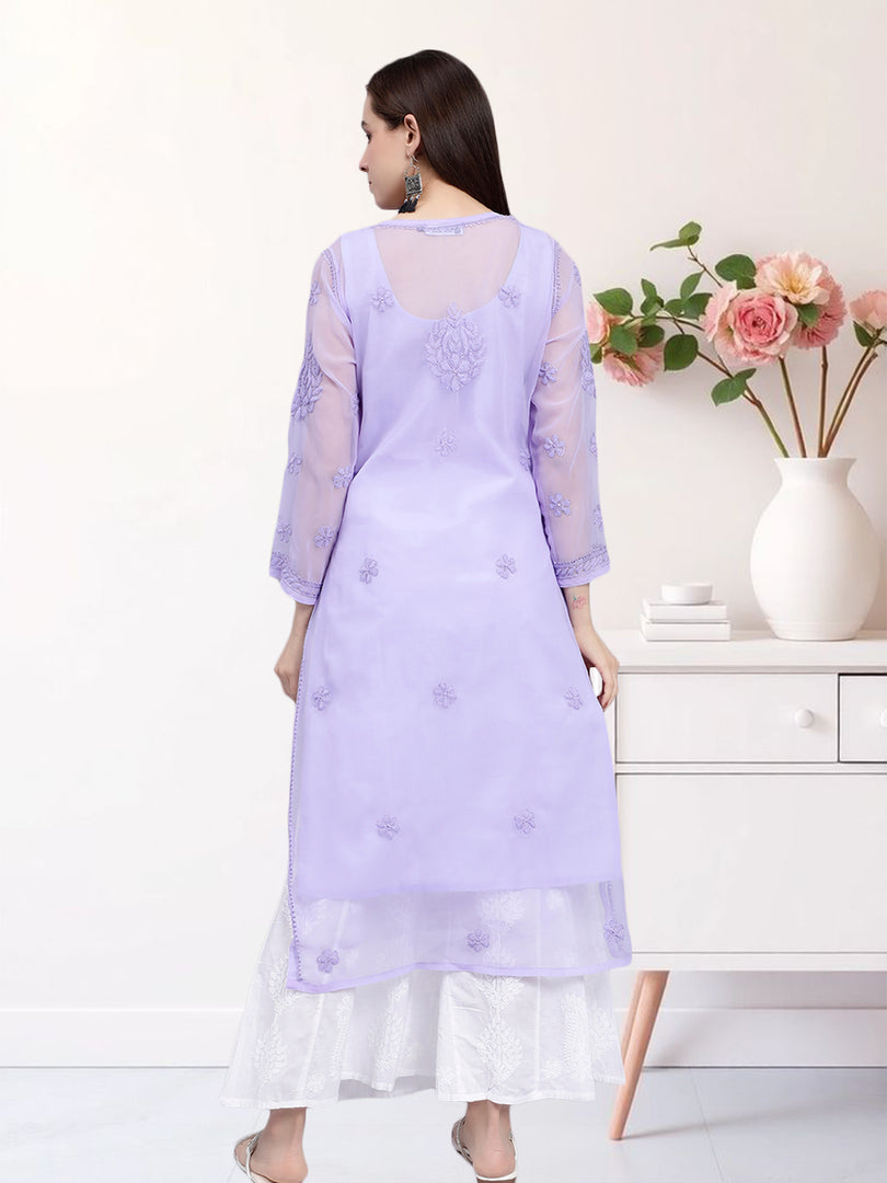 Seva Chikan Hand Embroidered Georgette Lucknowi Chikankari Kurta With Slip