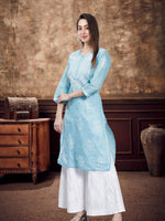 Load image into Gallery viewer, Seva Chikan Hand Embroidered Terivoil Cotton Lucknowi Chikan Kurti