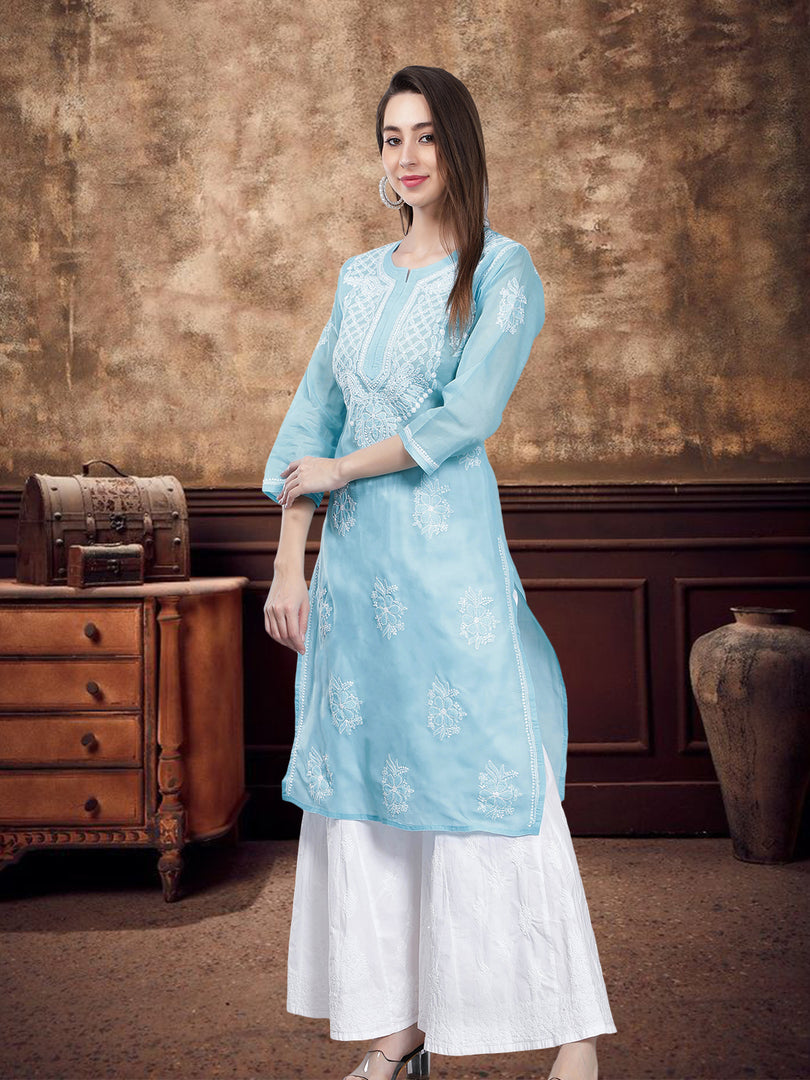 Seva Chikan Hand Embroidered Terivoil Cotton Lucknowi Chikan Kurti