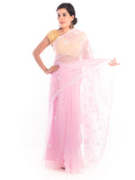 Load image into Gallery viewer, Seva Chikan Hand Embroidered Pink Georgette Lucknowi Saree With Pearl Work-SCL1198
