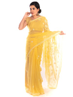 Load image into Gallery viewer, Seva Chikan Hand Embroidered Yellow Georgette Lucknowi Saree With Pearl Work-SCL1199