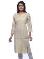 Load image into Gallery viewer, Seva Chikan Hand Embroidered Lemon Cotton Lucknowi Chikan Kurti-SCL0208