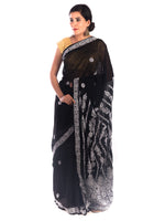 Load image into Gallery viewer, Seva Chikan Hand Embroidered Black Georgette Lucknowi Saree-SCL1762