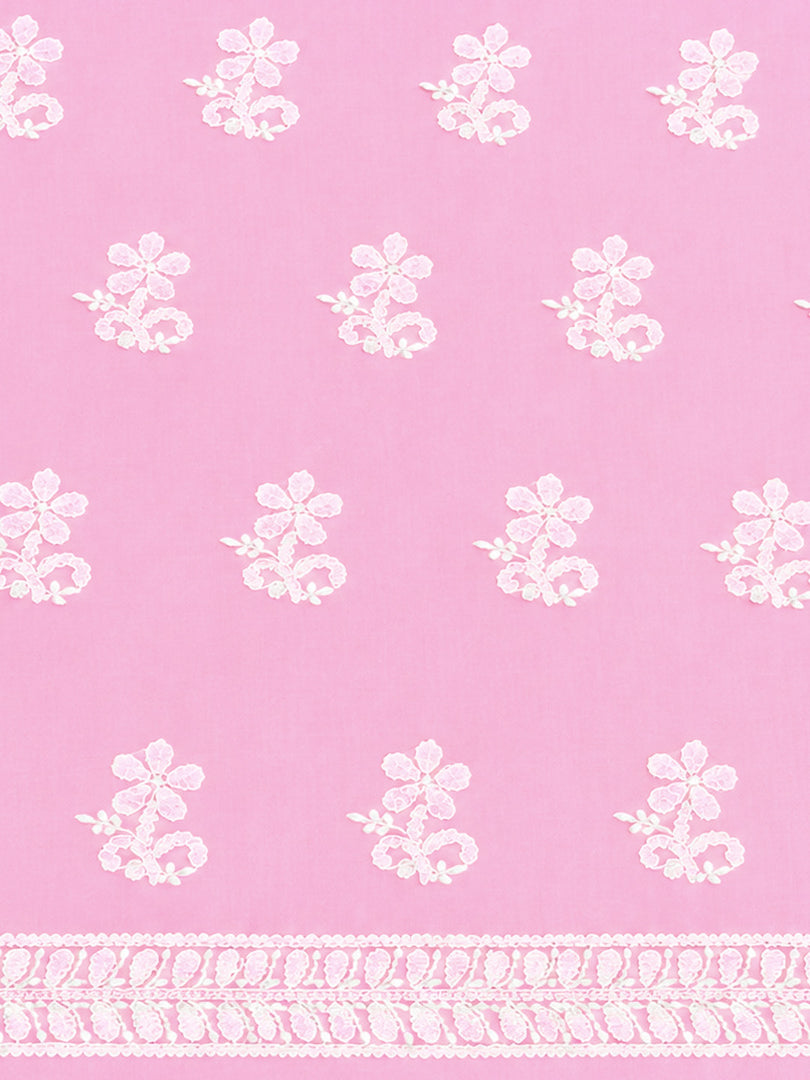 Seva Chikan Hand Embroidered Pink Terivoil Cotton Lucknowi Chikankari Unstitched Suit Piece-SCL13143