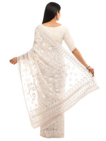 Load image into Gallery viewer, Seva Chikan Hand Embroidered White Georgette Lucknowi Saree With Gotta Patti Work-SCL1952