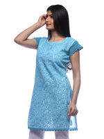 Load image into Gallery viewer, Seva Chikan Hand Embroidered Blue Cotton Lucknowi Chikan Top-SCL0331