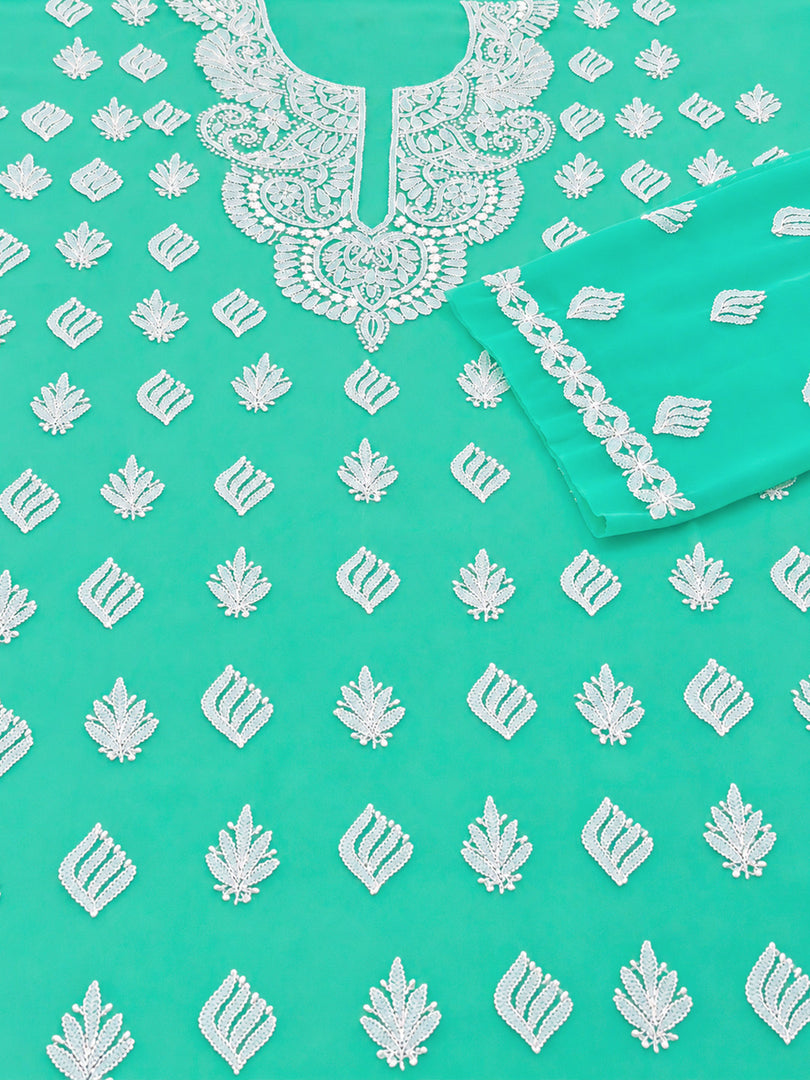 Seva Chikan Hand Embroidered Sea Green Georgette Lucknowi Chikankari Unstitched Suit Piece-SEV15045